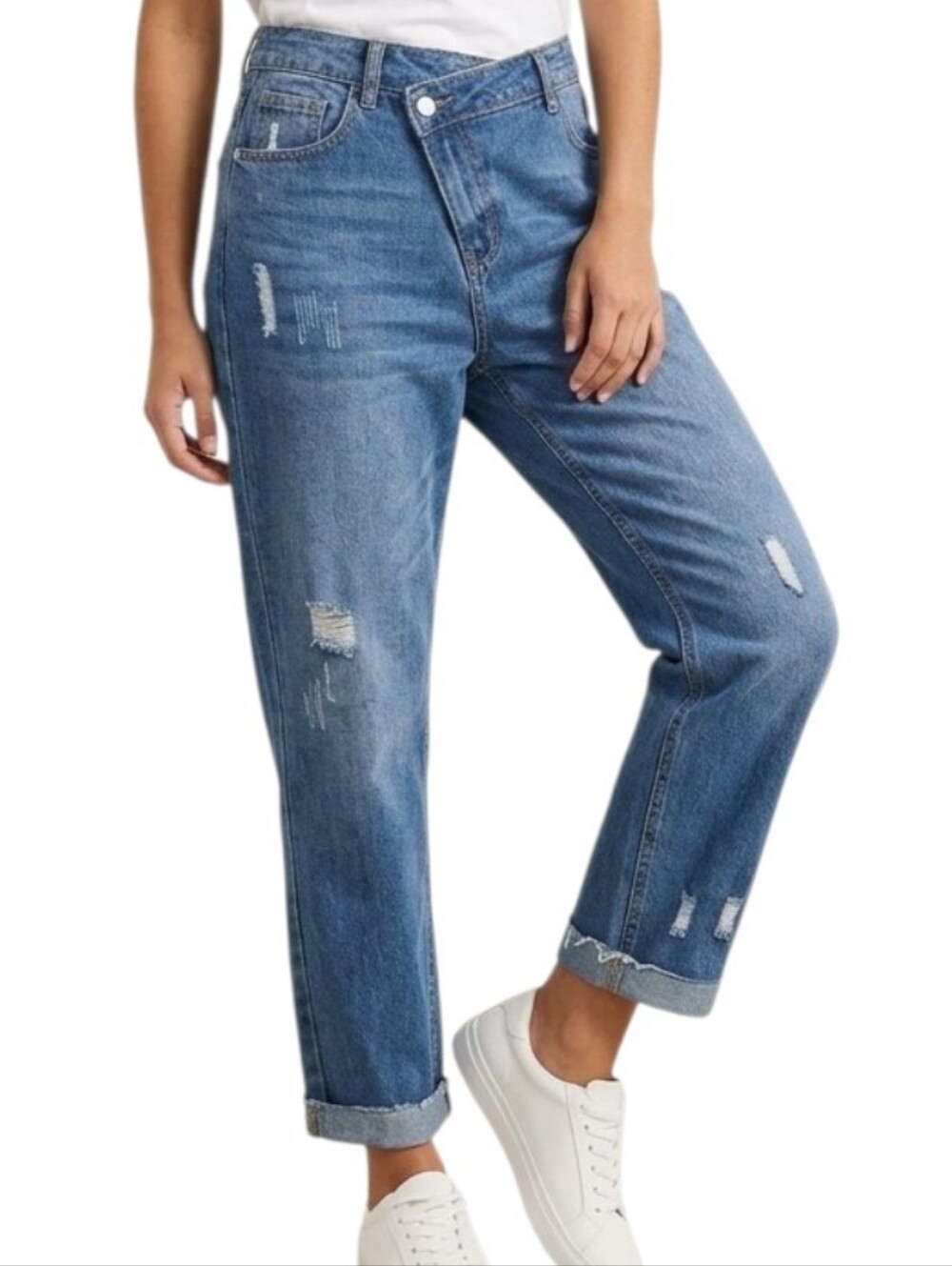 #35 Trendy Blue Distressed Boyfriend Jeans